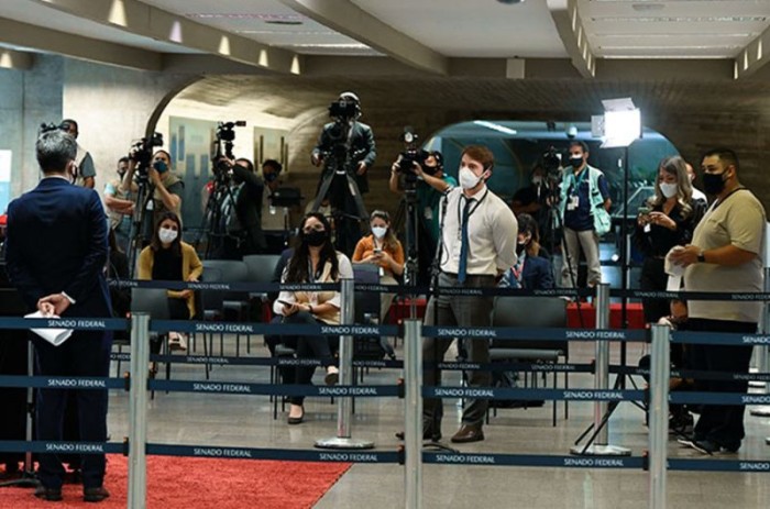 Jornalistas durante entrevista com parlamentares no Senado - Jefferson Rudy/Agência Senado