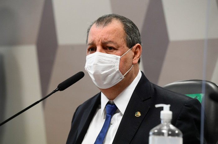O presidente da CPI, Omar Aziz, na reunião desta terça-feira - Marcos Oliveira/Agência Senado