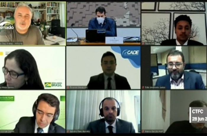 Debatedores, incluindo os senadores Reguffe e Jean Paul Prates, durante audiência na Comissão de Transparência, Governança, Fiscalização e Controle e Defesa do Consumidor do Senado (CTFC) - Reprodução TV Senado