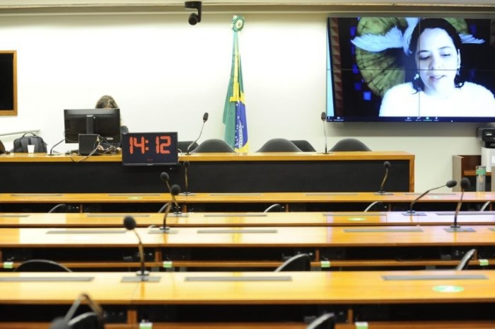 Laís Lopes (no telão), em audiência virtual: proposta fere autonomia das organizações - (Foto: Cleia Viana/Câmara dos Deputados)