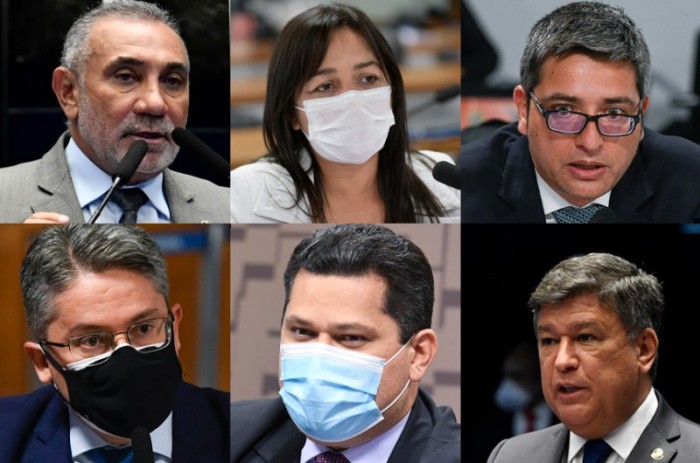 Telmário, Eliziane, Portinho, Alessandro e Viana cobraram de Alcolumbre a votação da indicação de André Mendonça ao STF - Montagem/Agência Senado