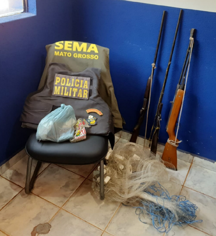 Sema e PM apreende rede de pesca e armas em área de proteção permanente