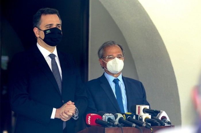 O Presidente do Senado, Rodrigo Pacheco, conversou com o Ministro da Economia, Paulo Guedes, sobre a pauta econômica defendida pelo governo e em tramitação no Congresso Nacional - Pedro Gontijo/Senado Federal
