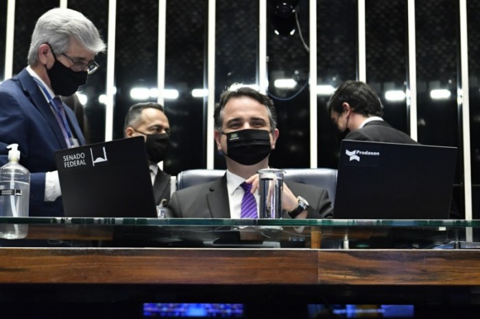 O presidente do Senado, Rodrigo Pacheco, durante a sessão plenária desta quinta-feira - Waldemir Barreto/Agência Senado