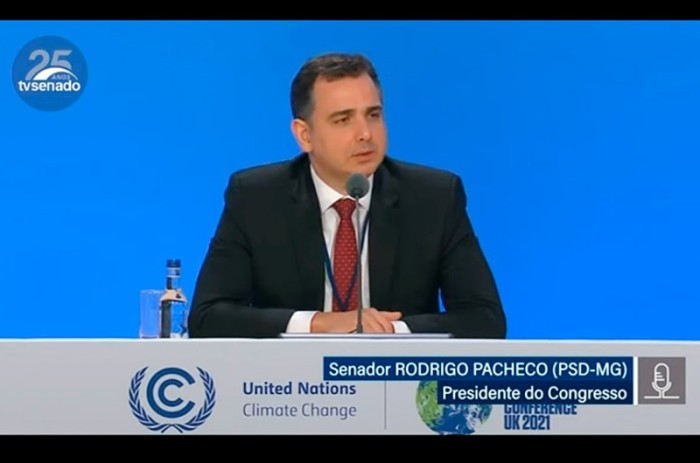 O presidente do Senado em entrevista na COP26, em Glasgow, nesta terça - Reprodução/Tv Senado