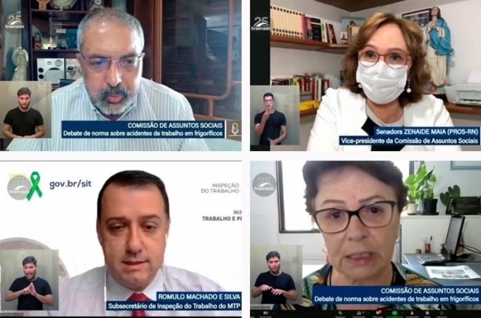 Os senadores Paim e Zenaide (acima) e os debatedores Romulo Silva e Geni Dalla Rosa - Agência Senado