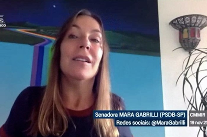 A senadora Mara Gabrilli conduziu parte da reunião e se prontificou a intermediar o reforço de políticas de acolhimento junto ao Governo de São Paulo - Reprodução TV Senado