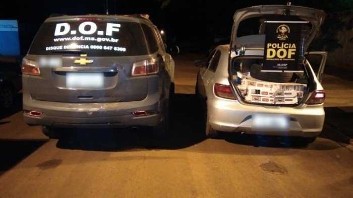 Veículo carregado com 500 pacotes de cigarros contrabandeados do Paraguai foi apreendido pelo DOF durante a Operação Hórus