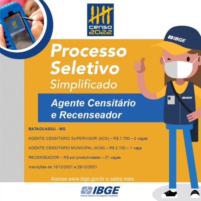 IBGE encerra inscrições para Processo Seletivo dia 29 de dezembro