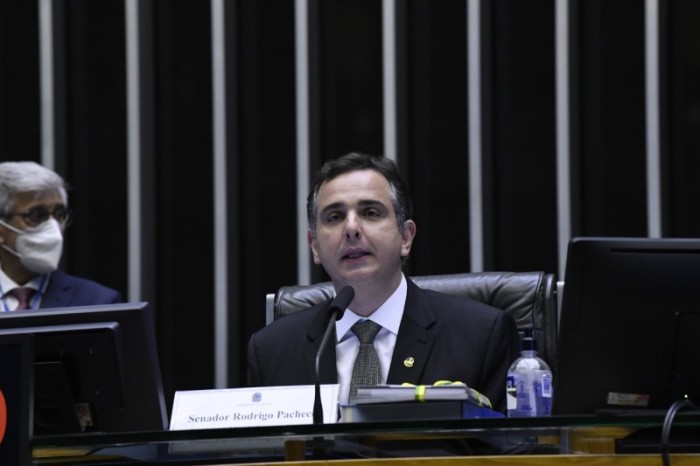 Em sua mensagem, o presidente do Congresso Nacional, Rodrigo Pacheco, defendeu a democracia e o combate às fake news - Roque de Sá/Agência Senado