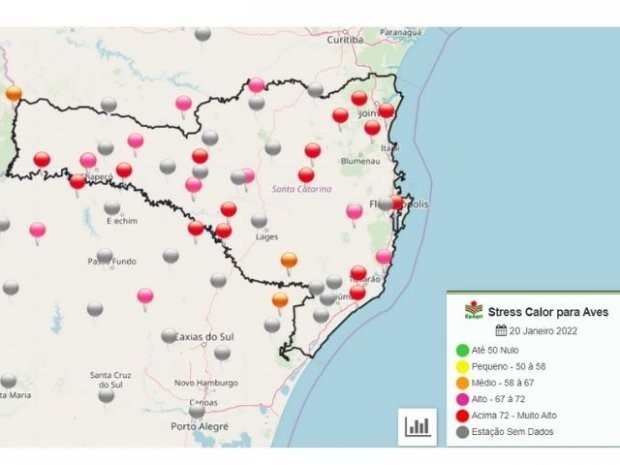 Calor em SC: ferramenta da Epagri/Ciram mede o nível de estresse térmico das aves