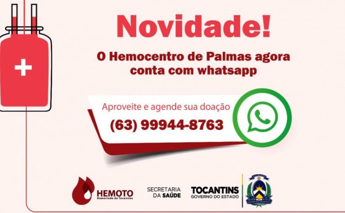 Hemocentro de Palmas disponibiliza número de Whatsapp para atendimentos aos doadores