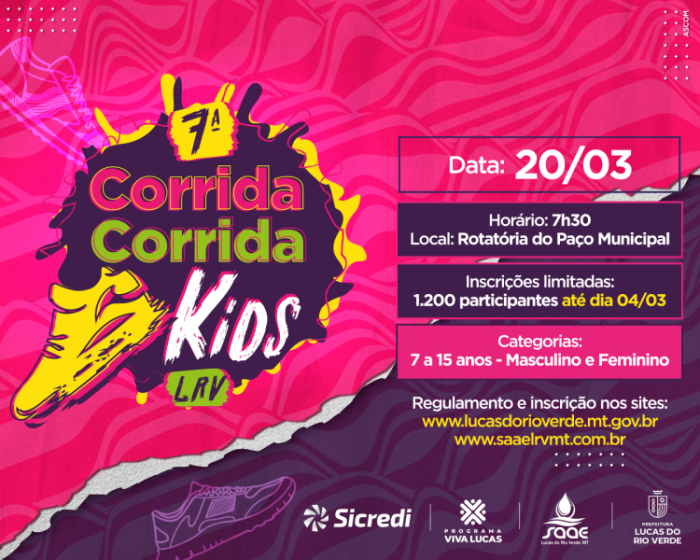 Abertas inscrições para a 7ª Corrida Kids de Lucas do Rio Verde