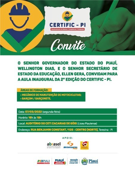 Certific-PI realiza aula inaugural na próxima segunda-feira (07)