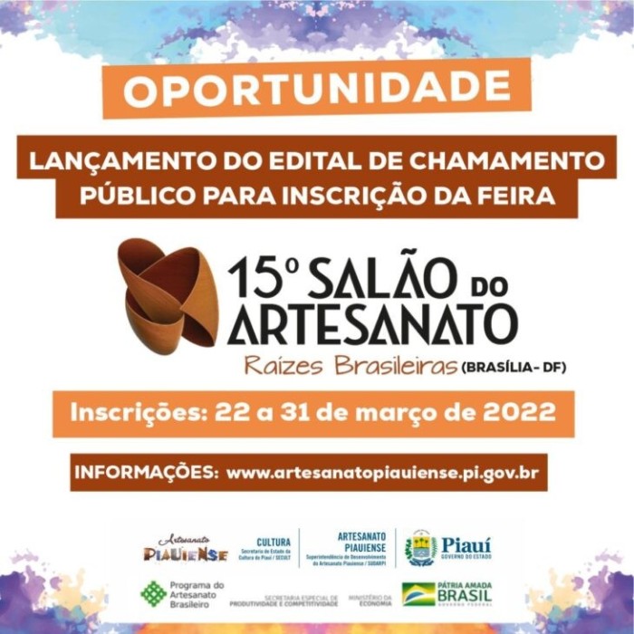 Sudarpi lança primeiro edital de 2022 para participação do 15º Salão do Artesanato em Brasília – DF