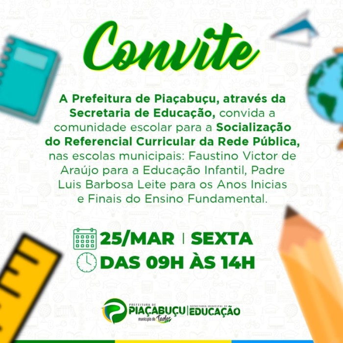 Secretaria de educação convoca Comunidade Escolar para Socialização do Referencial Curricular da Rede Pública, nesta sexta-feira (25)