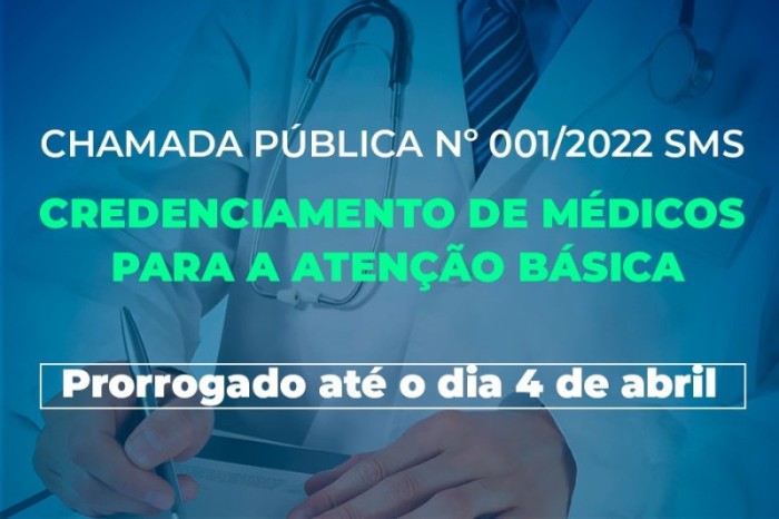 Chamada Pública para credenciamento de médicos é prorrogada até 4 de abril