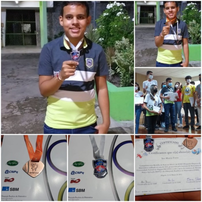 Aluno Ian Ferro recebe medalha de prata no nível 2, da 16º Olimpíada Brasileira de Matemática, em Maceió