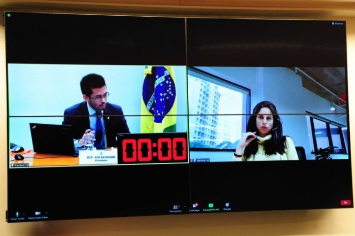 Deputado Kataguiri (E) e Mariana Luz, em audiência virtual - (Foto: Billy Boss/Câmara dos Deputados)
