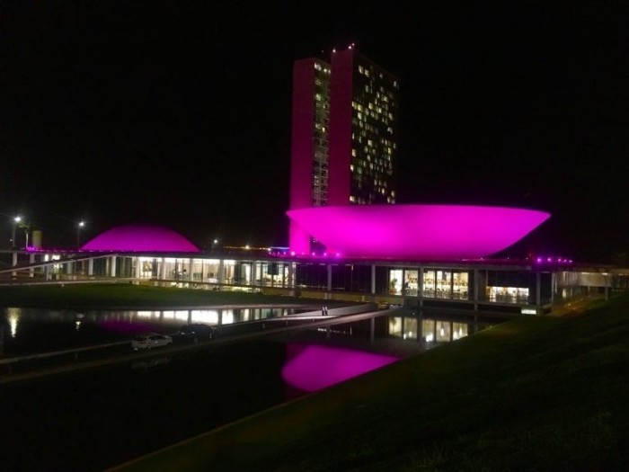 O Congresso costuma ganhar iluminação colorida em datas especiais - (Foto: Samuel de Souza/Câmara dos Deputados)