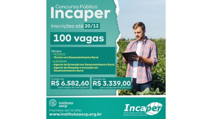 Inscrições abertas para concurso público do Incaper