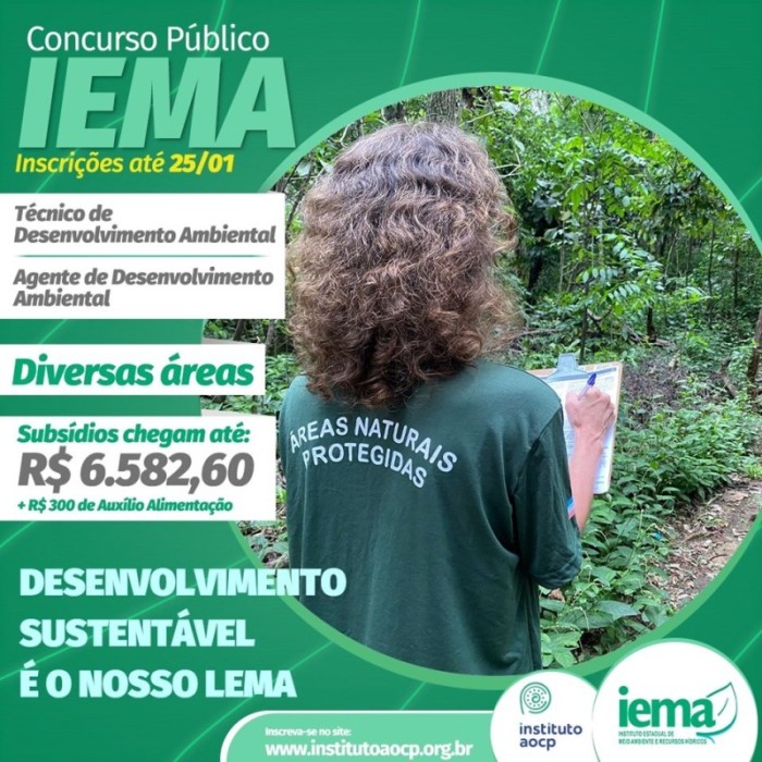 Inscrições para o concurso do Iema seguem abertas até dia 25 de janeiro