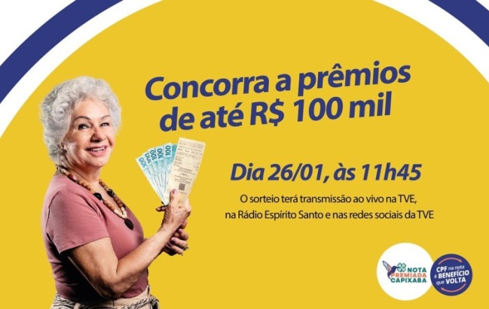 Sorteio desta quinta-feira (26) do Nota Premiada Capixaba terá quase R$ 400 mil em prêmio