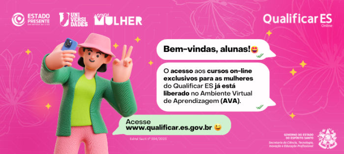 Mulheres classificadas nos cursos on-line do Qualificar ES já podem acessar as aulas