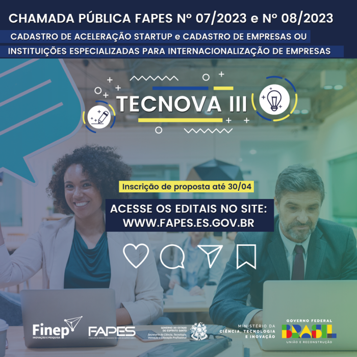 Fapes lança dois editais do programa Tecnova III