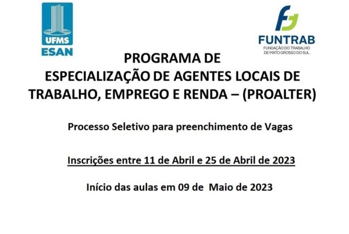 Está aberto o processo seletivo do Curso de Especialização de Agentes Locais de Trabalho, Emprego e Renda
