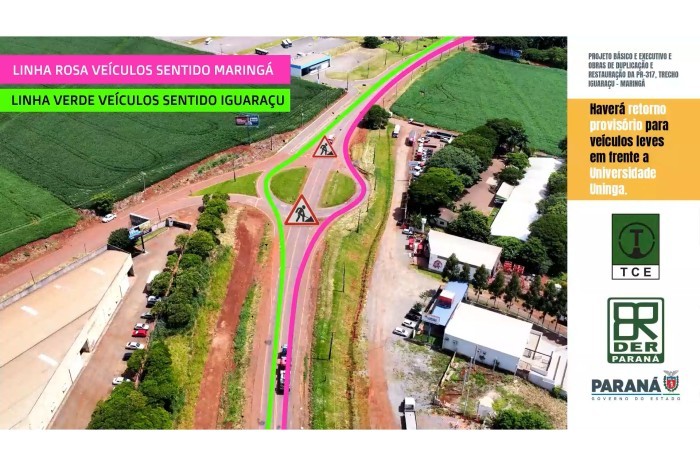 Obra de duplicação entre Iguaraçu e Maringá altera tráfego de veículos em trevo