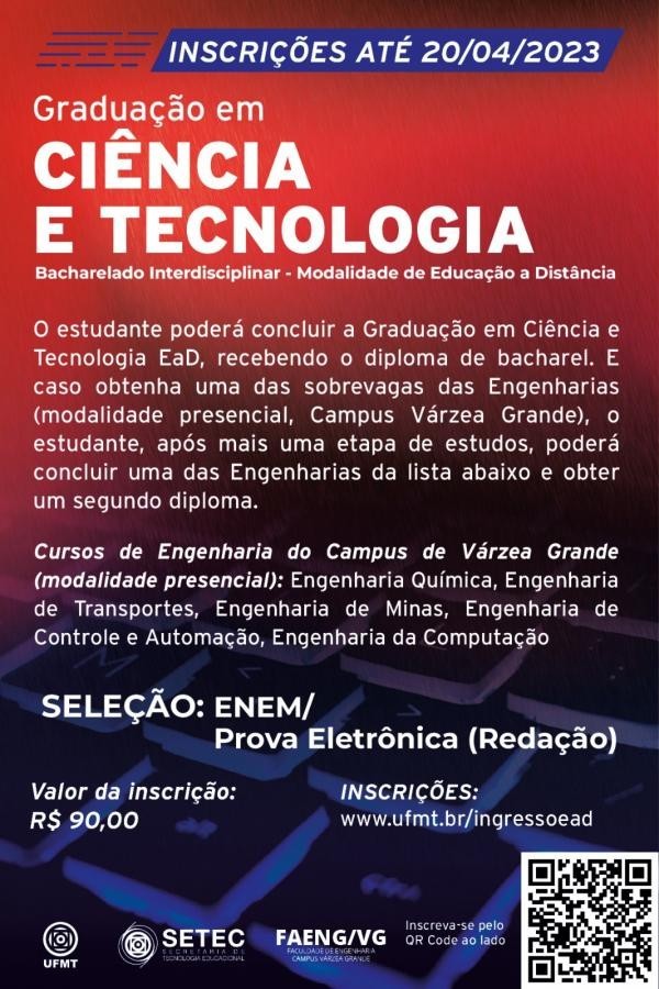 Prorrogadas as inscrições para o bacharelado em Ciência e Tecnologia
