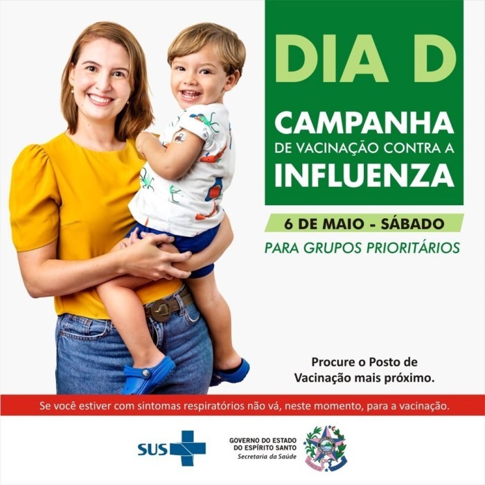 Dia D de vacinação contra Influenza será neste sábado (06)