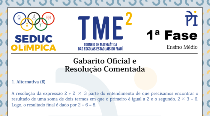 Seduc divulga gabarito oficial da primeira etapa do Torneio de Matemática das escolas estaduais