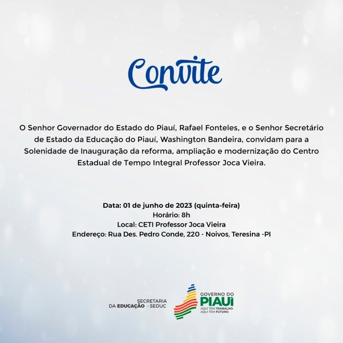 Governo entrega reforma de escola de tempo integral em Teresina nesta quinta (1º)