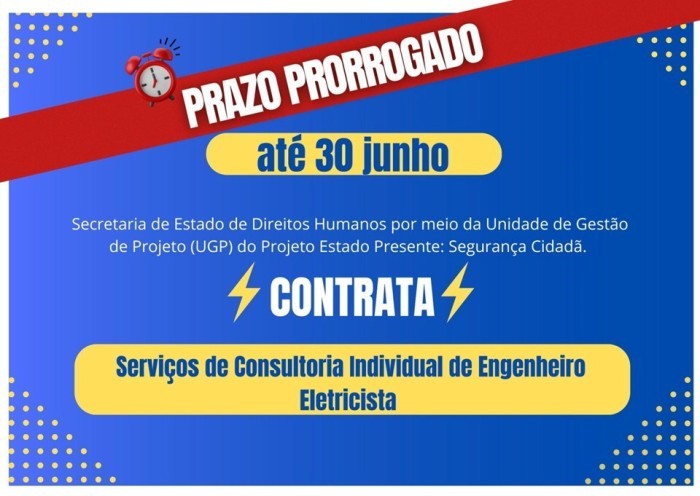 SEDH prorroga prazo para vaga de Engenheiro Eletricista