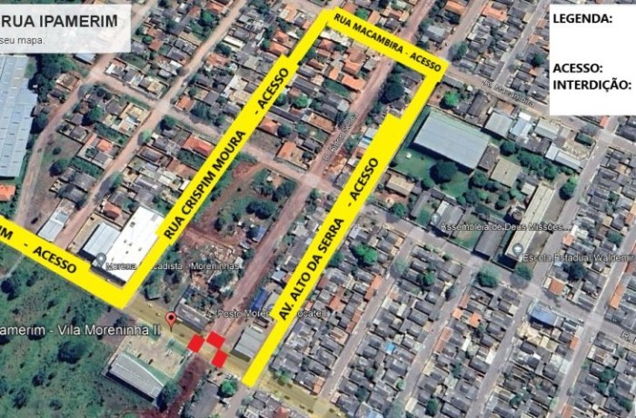 Para avanço de obras, interdição em rua das Moreninhas é antecipada para esta terça-feira