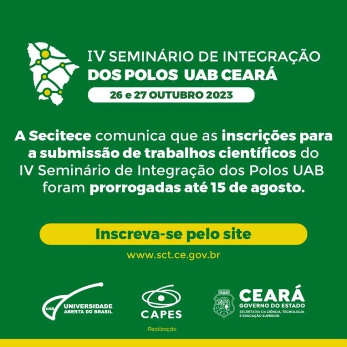 Prorrogadas as inscrições de trabalhos para o Seminário de Integração dos Polos UAB