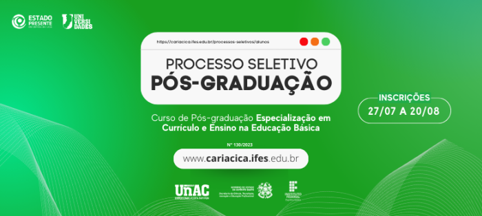 Secti e Ifes ofertam vagas para curso de Especialização em Currículo e Ensino na Educação Básica