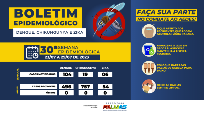 Palmas registra 104 casos suspeitos para dengue na última semana