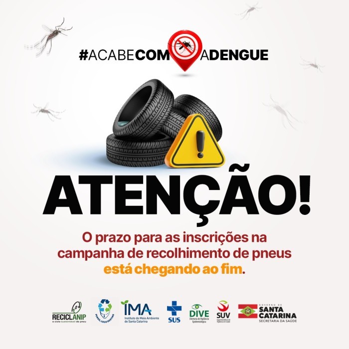 Dengue em SC: fim do prazo para as inscrições da semana de mobilização para recolhimento de pneus