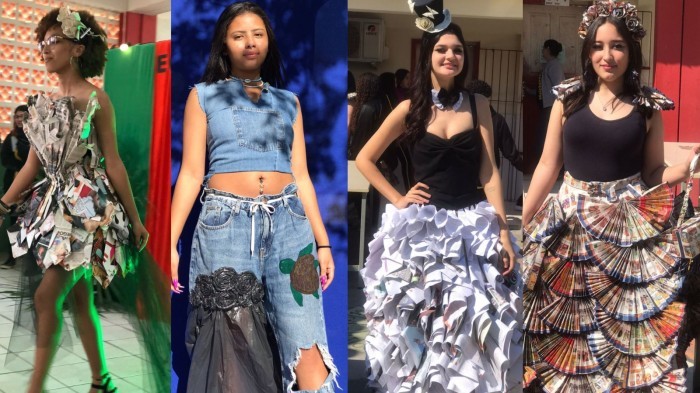 Moda sustentável: Escola promove desfile com roupas feitas de materiais recicláveis