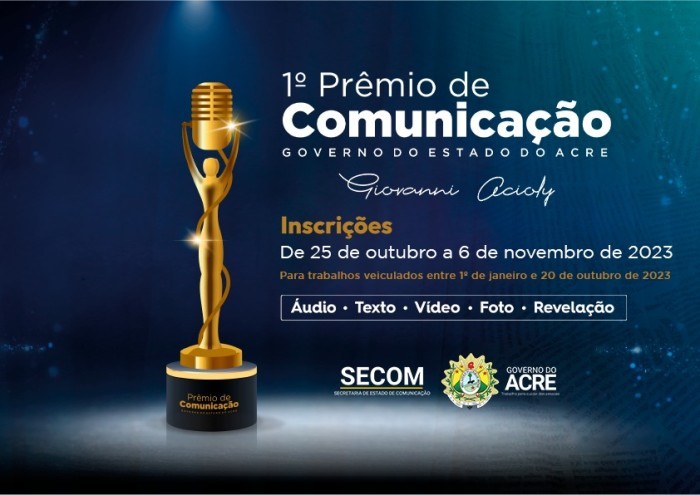 Inscrições para o Prêmio de Comunicação do Acre iniciam em outubro