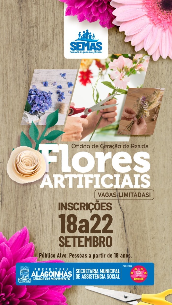 Abertas as inscrições para a Oficina de Geração de Renda “Flores Artificiais”