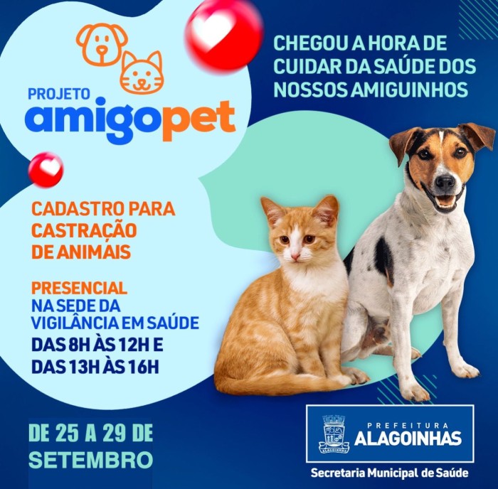 Projeto Amigo Pet: Cadastro para castração animal inicia no dia 25 de setembro