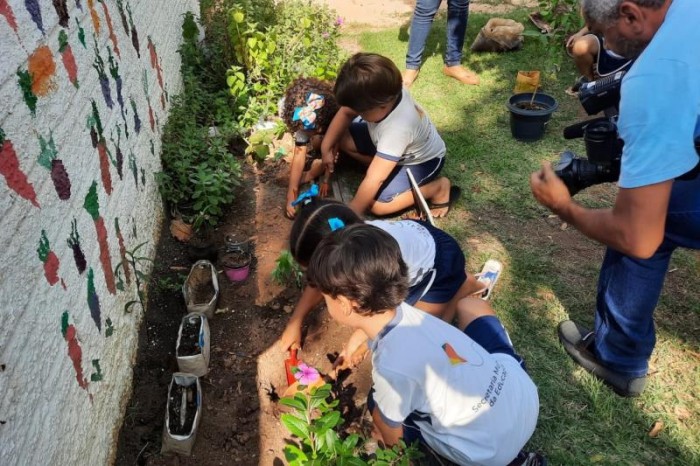 Alunos do Cmei Recanto Infantil constroem árvore estilizada para celebrar a data