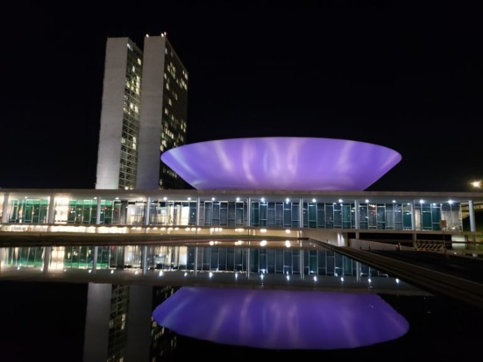Cúpula da Câmara tem iluminação especial lilás em alusão à data - (Foto: Pierre Triboli/Câmara dos Deputados)