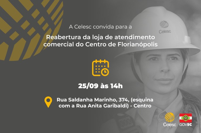 Aviso de Pauta: Celesc reabre loja de atendimento no centro de Florianópolis na próxima segunda