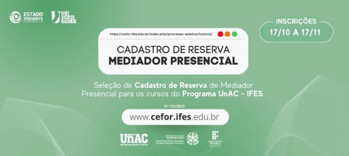 Secti e Ifes ofertam vagas para cadastro de reserva de professor mediador
