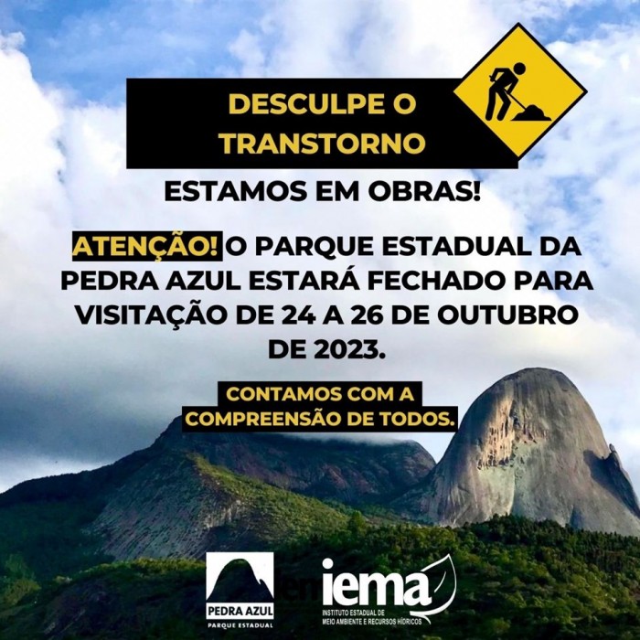 Parque Estadual Pedra Azul vai estar fechado da próxima terça-feira (24) até quinta-feira (26)